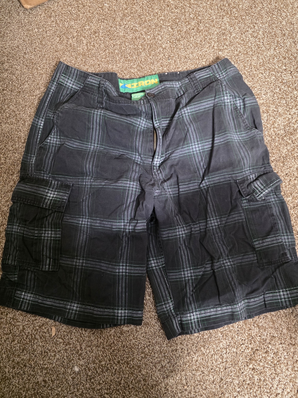 Iron Clothing Co Men's Black Plaid Cargo Shorts
